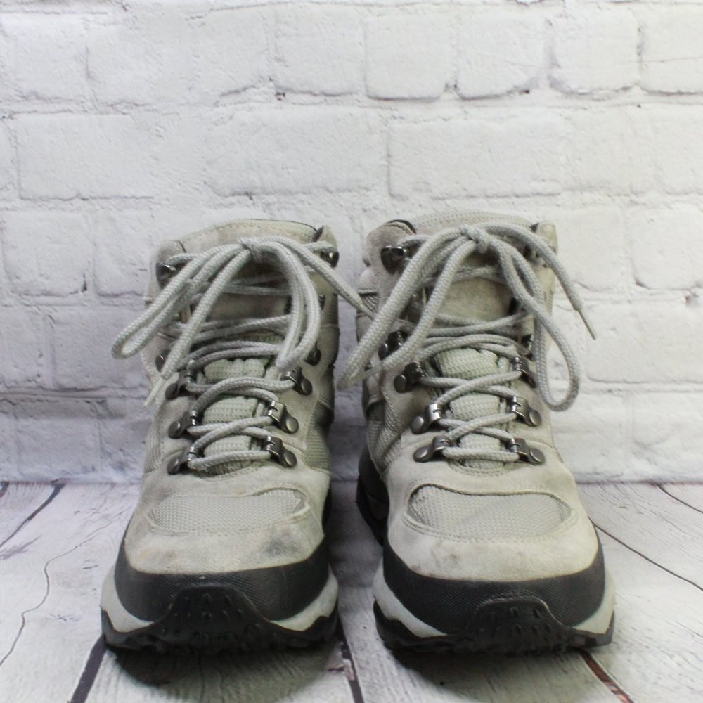 LL BEAN Gray Mesh Leather Mid Lace Up Waterproof Hiking Boots Size 9 - Picture 4 of 9
